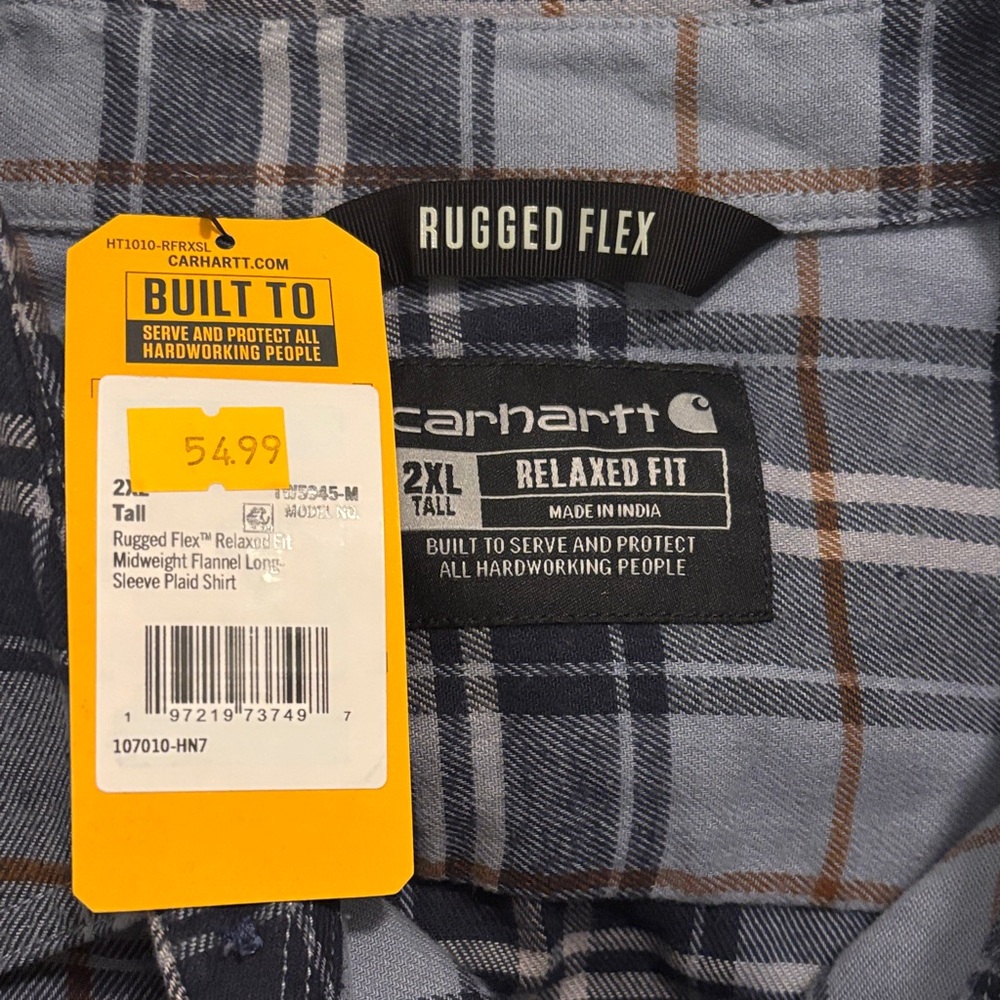 NWT Carhartt Rugged Flex 2XL (Tall) Plaid long sleeve Shirt - Picture 2 of 5